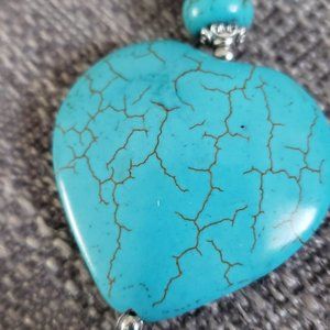 Reconstructed Turquoise & Silver Heart Necklace